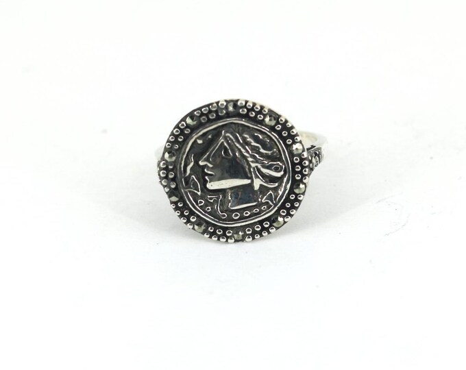 Vintage Ancient Face Greek Alexander Design Ring 925 Sterling Silver RG 4719