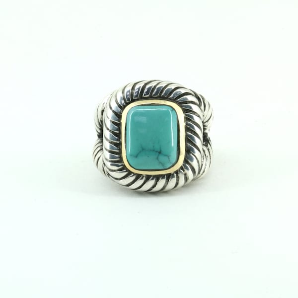 Vintage Size 6 Flli Menegatti Turquoise Stone 18K 925 Sterling  Silver | RG 3529