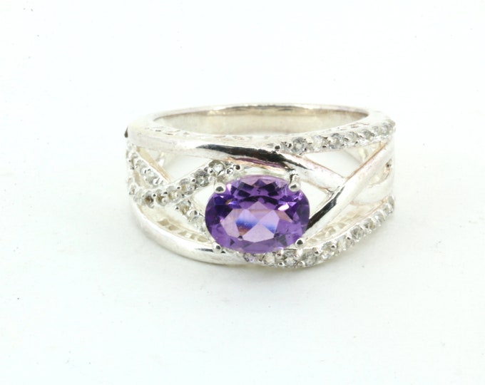 Vintage Size 6 Amethyst Crystal Stylish Design Ring 925 Sterling Silver RG 1755