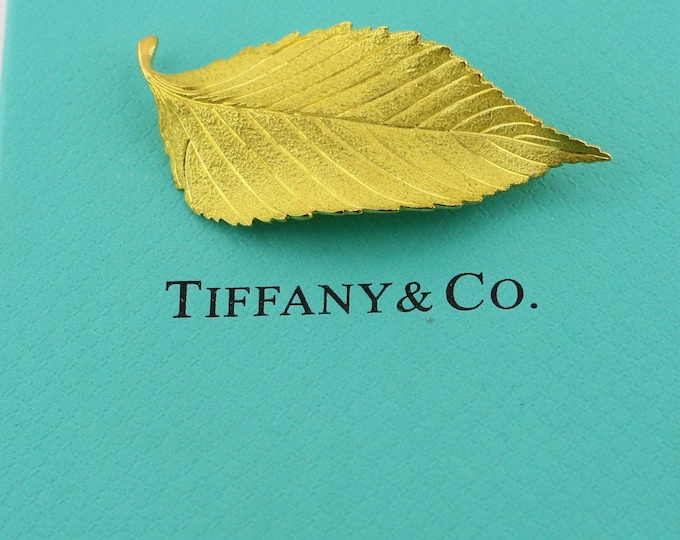 Authentic Tiffany And Co 18k Yellow Gold Beech Chestnut Leaf Fall Brooch GBB 15T