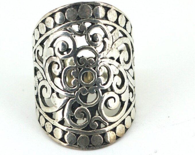 Vintage Size 7 Open Hollow Out Floral Pattern Cut Band Ring 925 Sterling Silver RG 2864