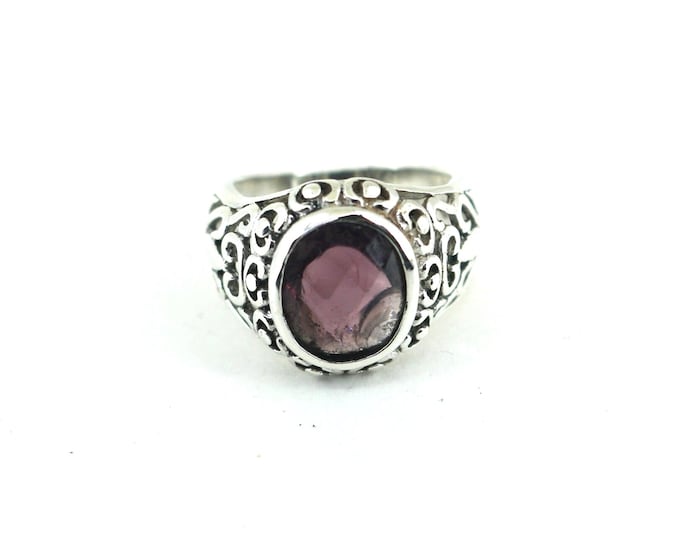 Vintage Size 8 Purple CZ Men Ring 925 Sterling Rg 4081