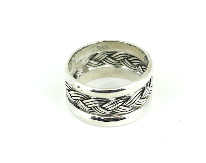 Vintage Size 8 Unisex Twisted Celtic Weave Braided Band Ring 925 Sterling Silver RG 3783