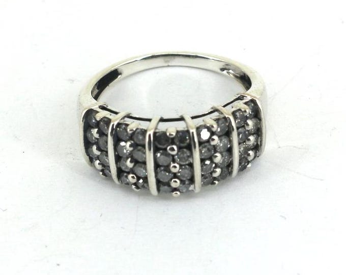 Vintage Size 7 1Ctw Real Natural White Diamonds Layered Design Band Ring 925 Sterling Silver RG 4672