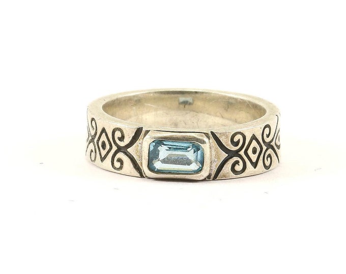 Vintage Size 7.25 Octagon Blue Crystal Ring Sterling 925 Silver Ring Rg 1090
