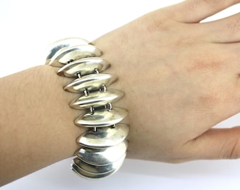 Vintage Robert Lee Morris 925 Italy Heavy Sculptural Disk Bracelet 925 Sterling BR 055