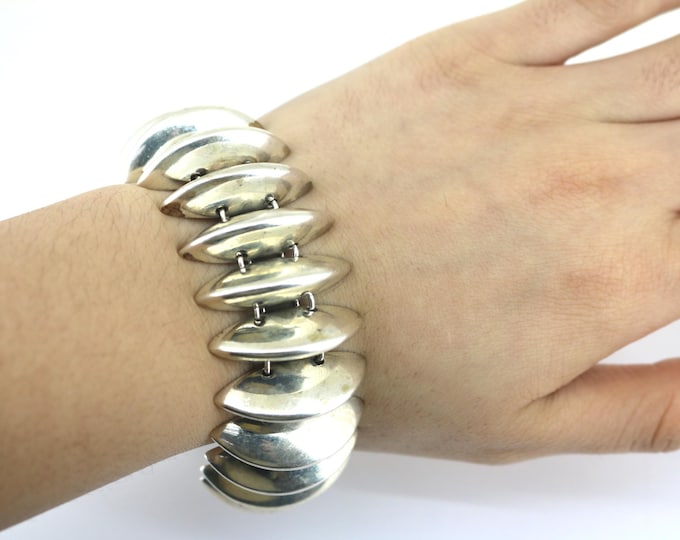 Vintage Robert Lee Morris 925 Italy Heavy Sculptural Disk Bracelet 925 Sterling BR 055