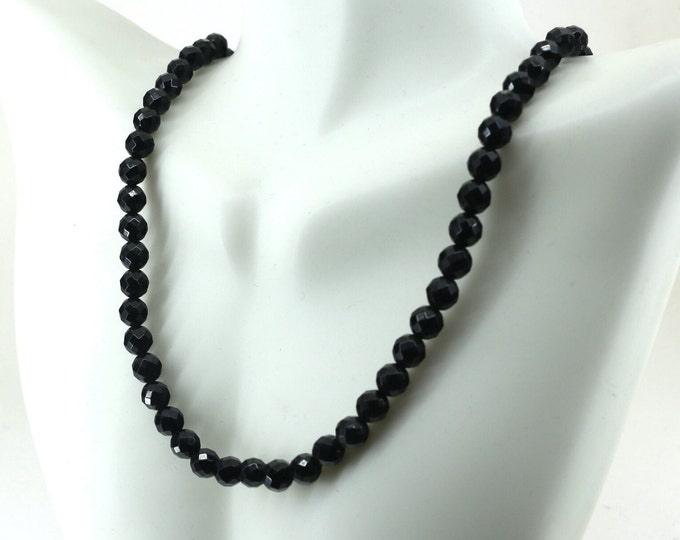 Vintage Black Beads Beaded CZ Necklace 925 Sterling Silver NC 1877