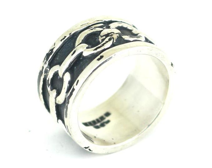 Vintage Size 7.75 Mexico Handmade Beaded Design Band Ring 925 Sterling RG 4561