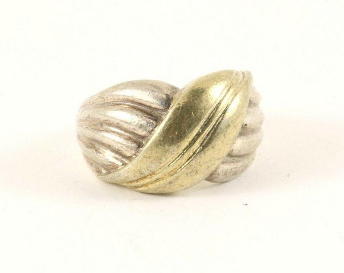 Vintage Silver Two Tones White & Yellow Design Ring 925 Sterling Silver RG 3801