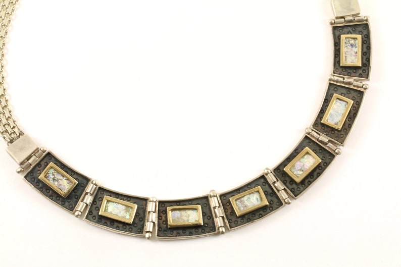 Vintage Beautiful Dichroic Glass Bar Design Necklace 925 Sterling Silver NC 1671