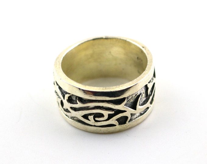 Vintage Size 13 Extra Large Scrolls Celtic Irish Style Braided Come Heart Signed Design Men Ring 925 Sterling Silver RG 2381J