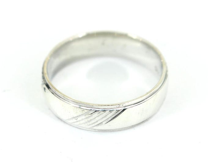 Vintage Size 10 Diagonal Grooves Design Across Comfort Fit Wedding Band Ring 925 Sterling RG 4645