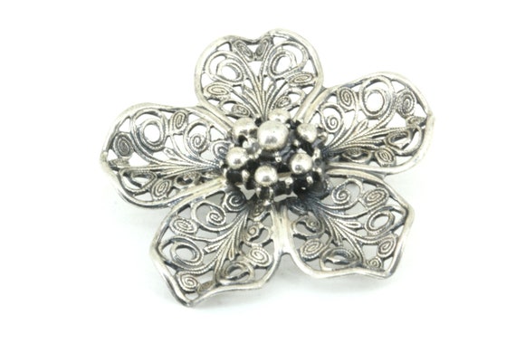 Vintage Beau Flower Scroll Pin/Brooch 925 Sterlin… - image 1