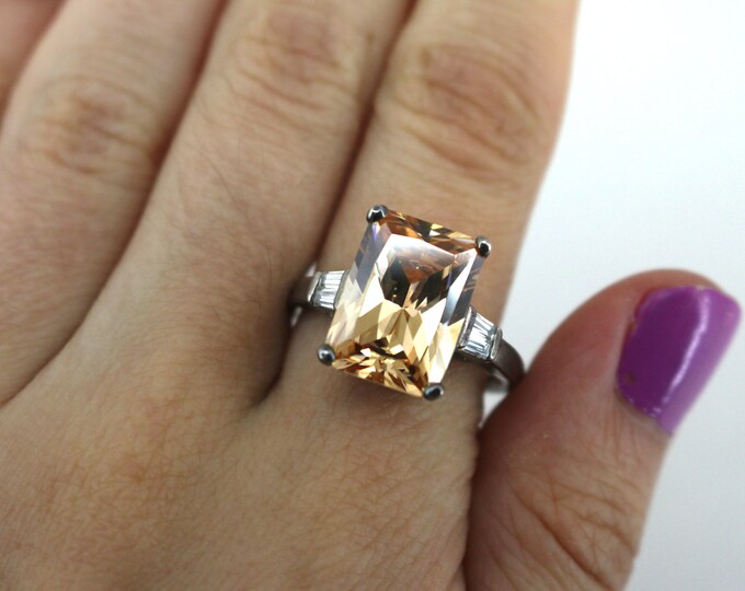 Size 8.5 Yellow Citrine Crystal  Cocktail Ring  925 Sterling Rg 1252