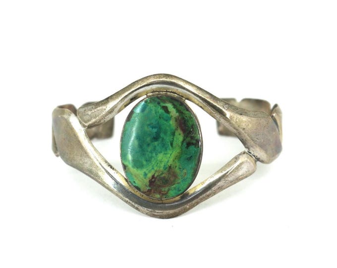 Vintage Mexico Green Turquoise 925 Sterling Silver Cuff Bracelet BR 219