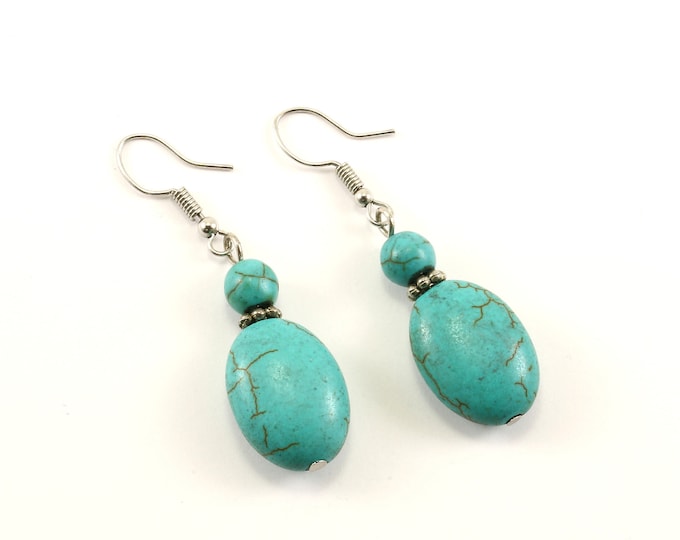 Vintage Beaded Design Turquoise Drop/Dangle Earrings Sterling Silver ER 806