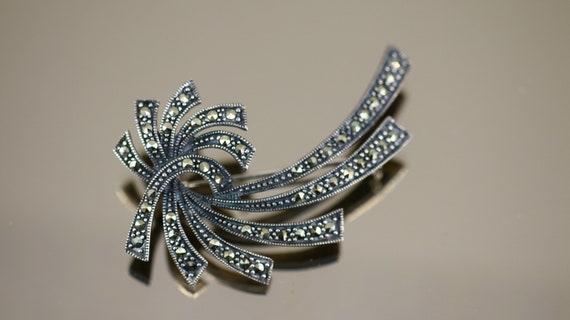 Vintage Antique Scroll Elegant Marcasite Brooch P… - image 5