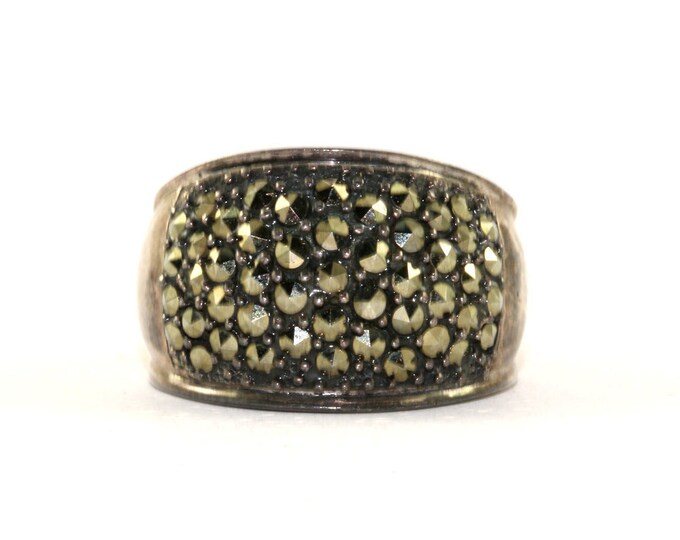 Vintage Size 8 Dome Shape Marcasite Inlay Ring 925 Sterling Silver RG 2291