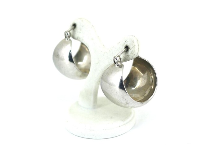 Vintage Chinese Shiny Chunky  Hoop Earrings Sterling 925 ER 538