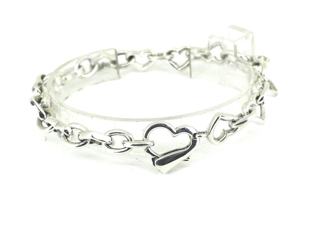 Vintage Heart Oval Links Design Link Chain Bracelet 925