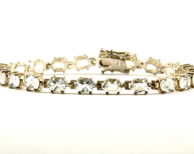 Vintage ALX Clear White Oval Topaz Tennis Bracelet 925 Sterling Br 2130