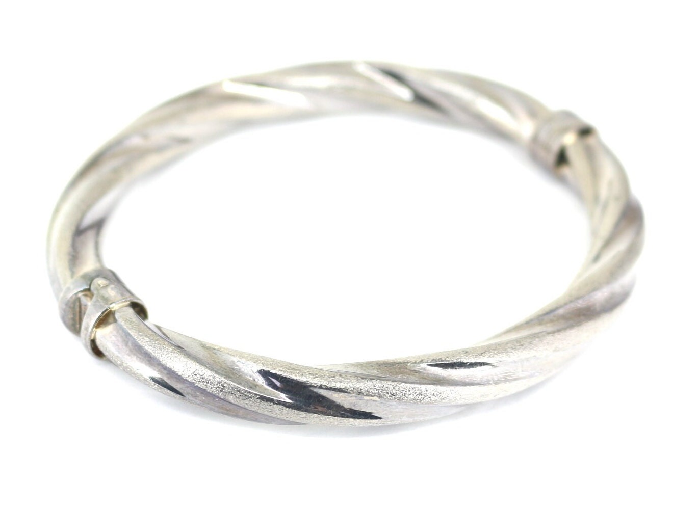 Vintage Thick Bangle Bracelet Hinged Clasp 925 Sterling