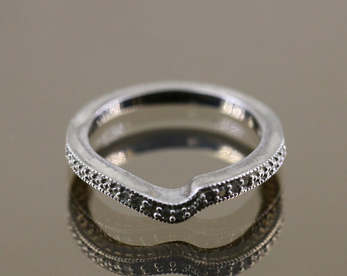 Vintage Size 6.75 Wave Wavy Tender Moissanites Proposal Promise Design Ring 925 Sterling Silver Size 6.75 Rg 4458