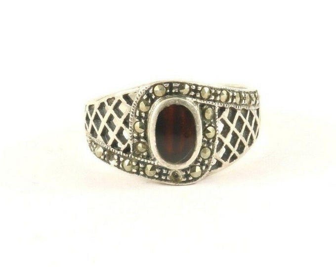 Vintage Silver Marcasite Black Onyx Design Ring 925 Sterling Silver RG 3847