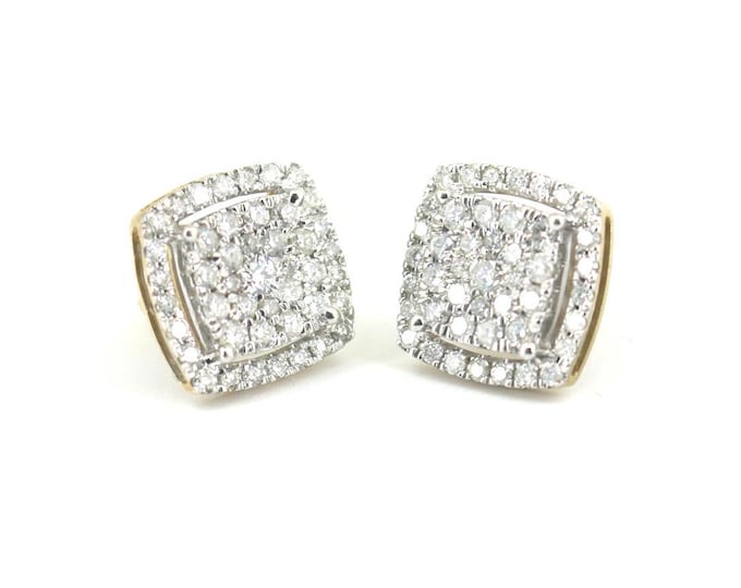 10K Gold Natural Diamonds Round Cushion Shaped Design Stud Earrings GER 1