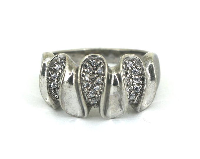 Vintage Elegant Wave White Crystals CZ Design Band Ring 925 Sterling Silver Size 8.25 RG 1387
