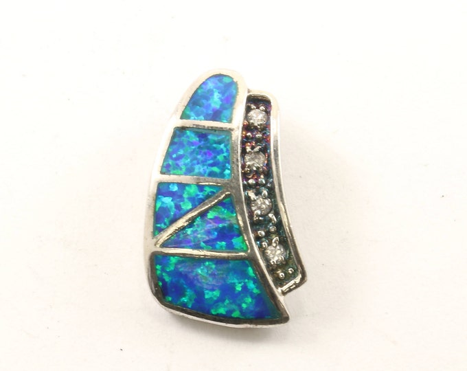 Vintage Blue Opal & CZ Pendant 925 Sterling Silver PD 1450