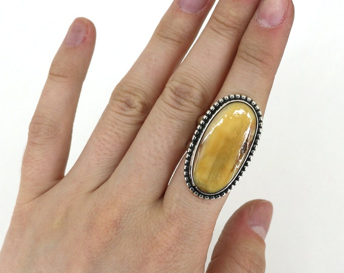 Vintage Size 3 Antique Butterscotch Amber  Design Beaded Ring 925 Sterling Silver RG 4500