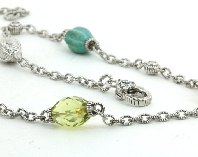 Vintage Judith Ripka Blue Turquoise & Lemon Quartz  Sterling 925 Silver NC 1701