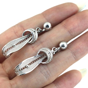 Vintage Elegant Dainty Van Dell  Filigree Leaf Design Screw Back Earrings Sterling Silver 925 ER 1704
