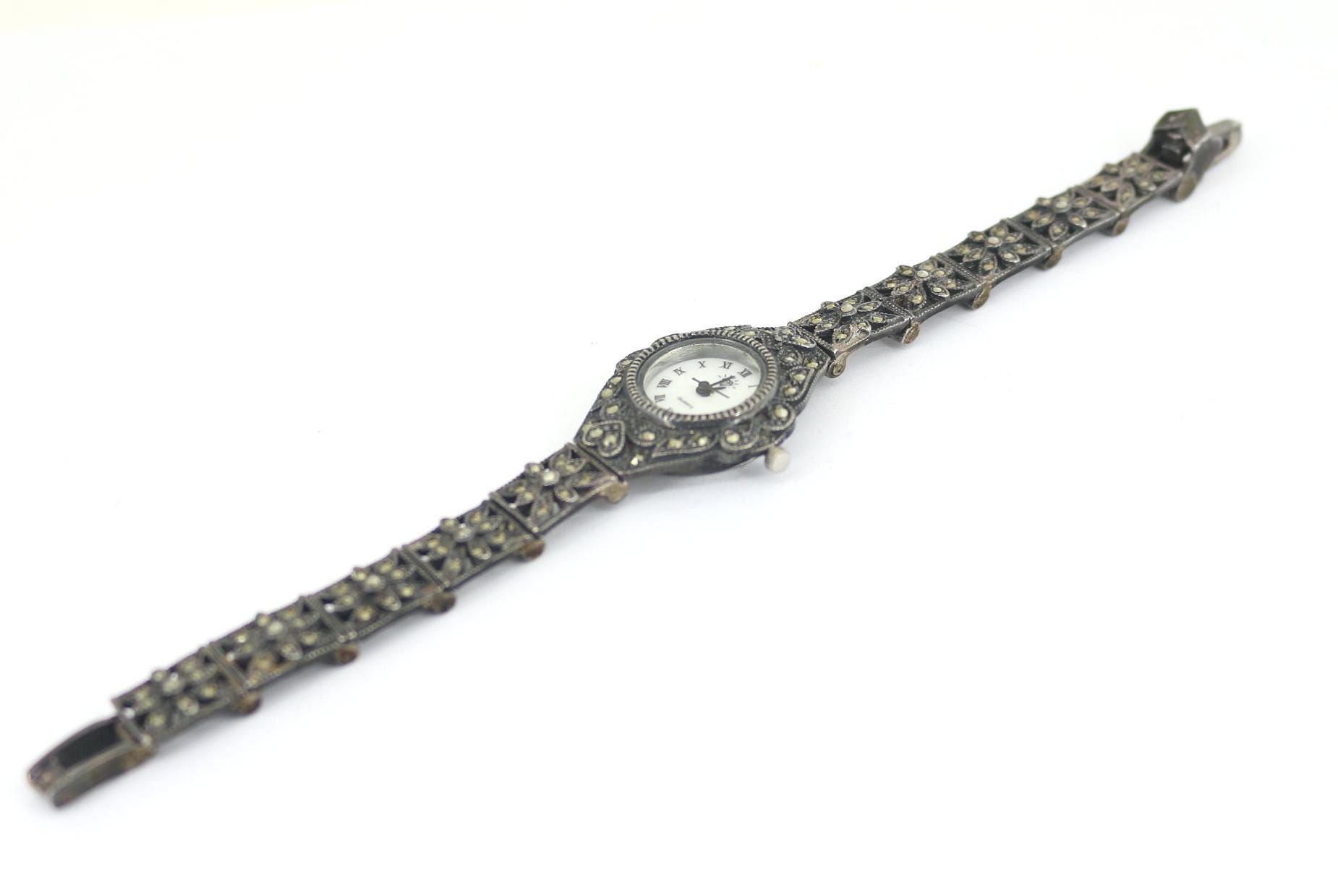 Vintage Diamond Elegant Square Links Marcasite Stones Japan Vintage Diamond Elegant Square Links Marcasite Stones Japan