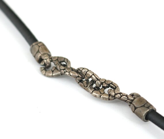 Vintage Men's Black Leather Cord Design Necklace … - image 4