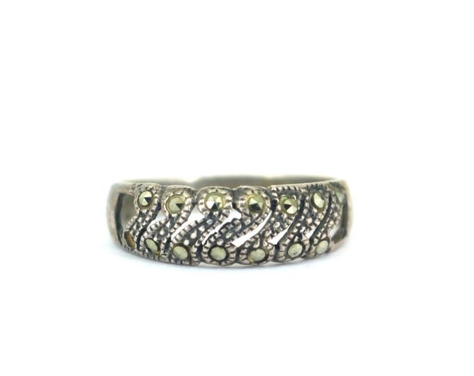 Vintage Marcasite Scroll Ornamental Band Design Ring 925 Sterling Silver RG 3821