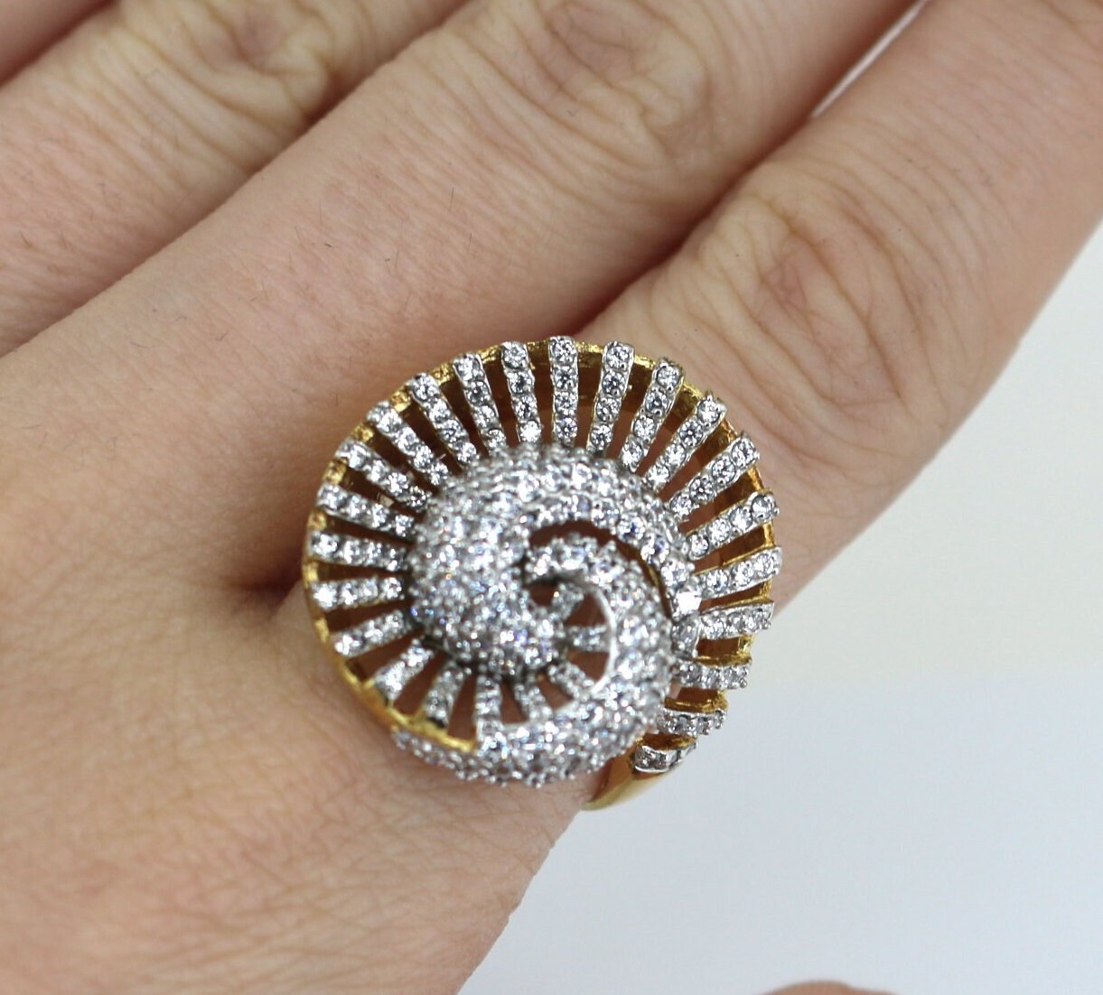 Vintage Size 6 China Sparkling Rose Crystal CZ Inlay 14k