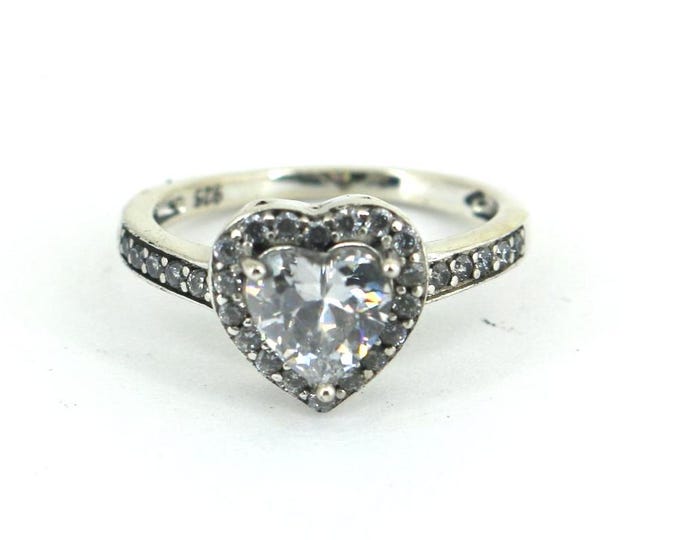 Vintage Size 6.5 Shiny White Crystals CZ Heart Love Promise Engagement Design Ring 925 Sterling Silver  RG 4679