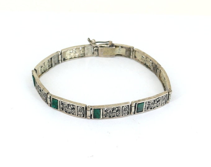 Vintage Beautiful Bars Peru Peruvian Green Chrysocolla Wristband Andrean World Design Bangle Bracelet BR 3675
