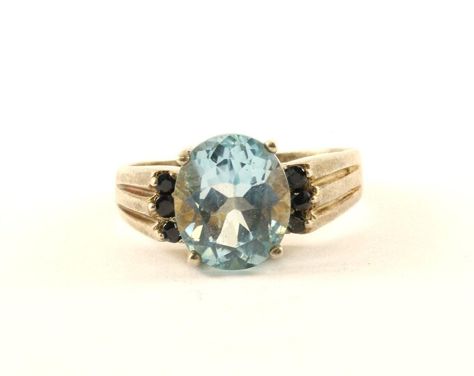 Vintage Oval Aqua Blue Crystal Design Ring 925 Sterling Silver RG 4220