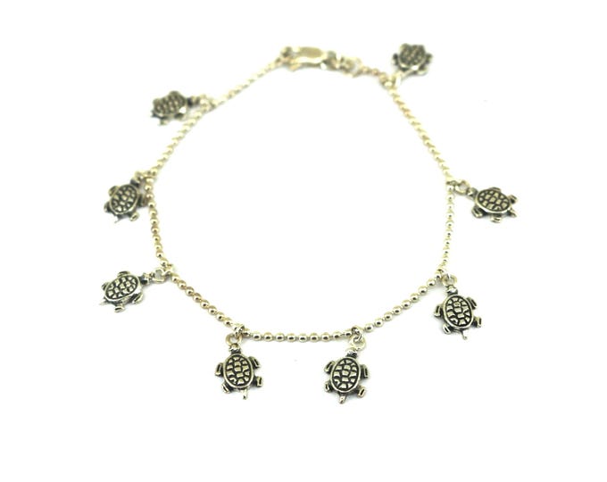 Vintage Thin Chain Turtle Charm Bracelet  925 Sterling Silver BR 203