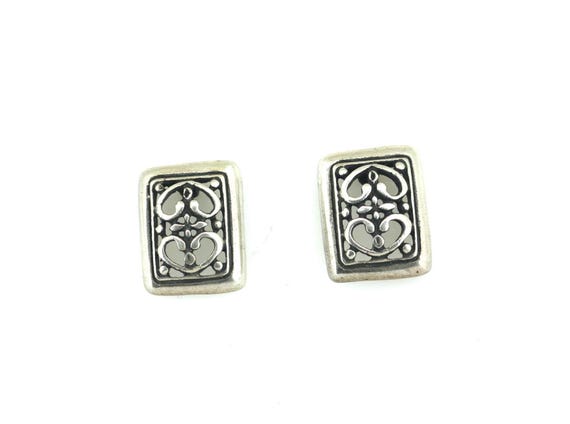 Vintage Rectangular Scroll Design Stud Earrings 9… - image 1