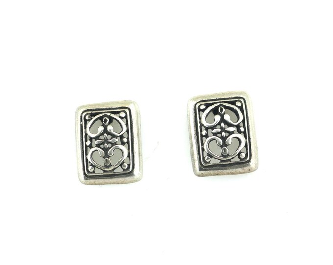 Vintage Rectangular Scroll Design Stud Earrings 925 Sterling ER  1806