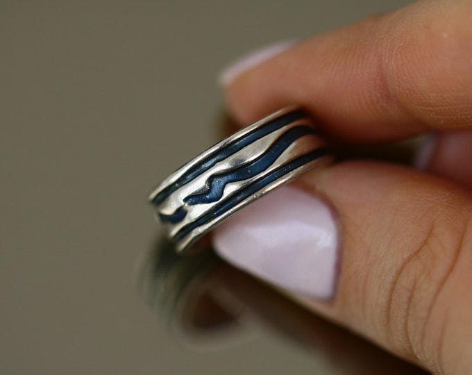 Vintage Size 6.25 Wave Abstract Design Band Ring 925 Sterling Silver RG 1656