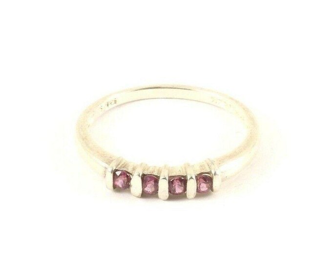 Vintage Silver Four Pink Crystals Band Design Ring 925 Sterling RG 3929