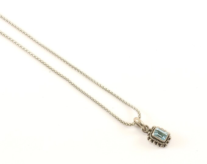 Vintage 16 Inch Small Cute Aqua Blue Crystal Design Chain Necklace 925 Sterling Silver NC 1746