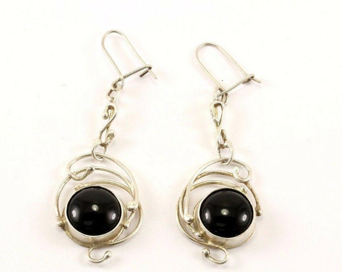 Vintage Onyx Twisted Design Dangling Earrings 925 Sterling Er 287