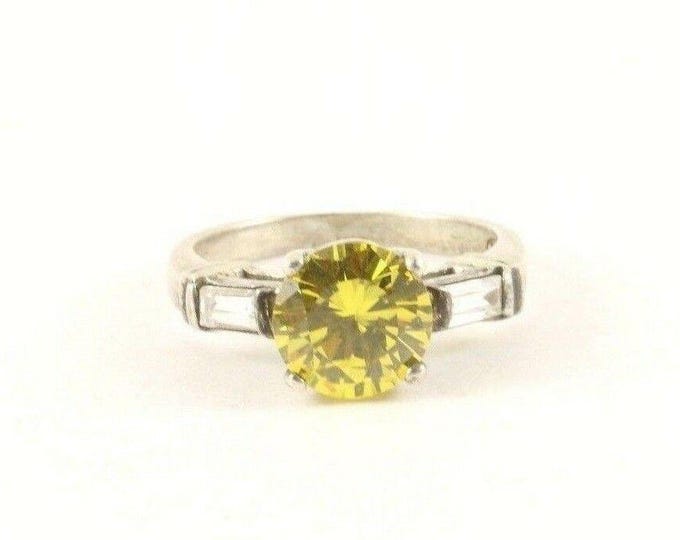 Vintage Large Yellow Crystal Design Ring 925 Sterling Silver RG 3829
